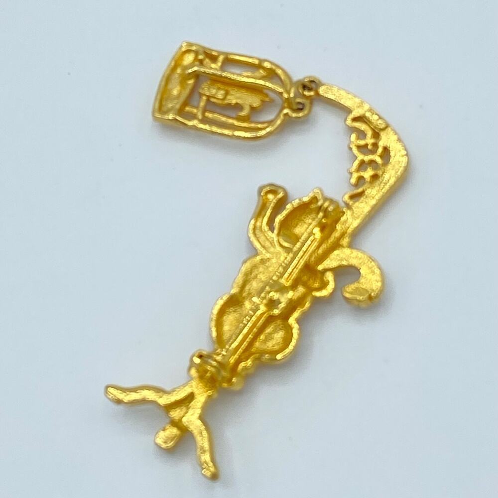 VintageJJ Gold Tone Kitty Cat On Bird Cage Pole Brooch Pin 2.5" - Picture 4 of 4